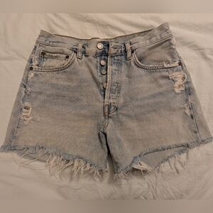 Agolde Frayed Hem Light Blue Jean Shorts